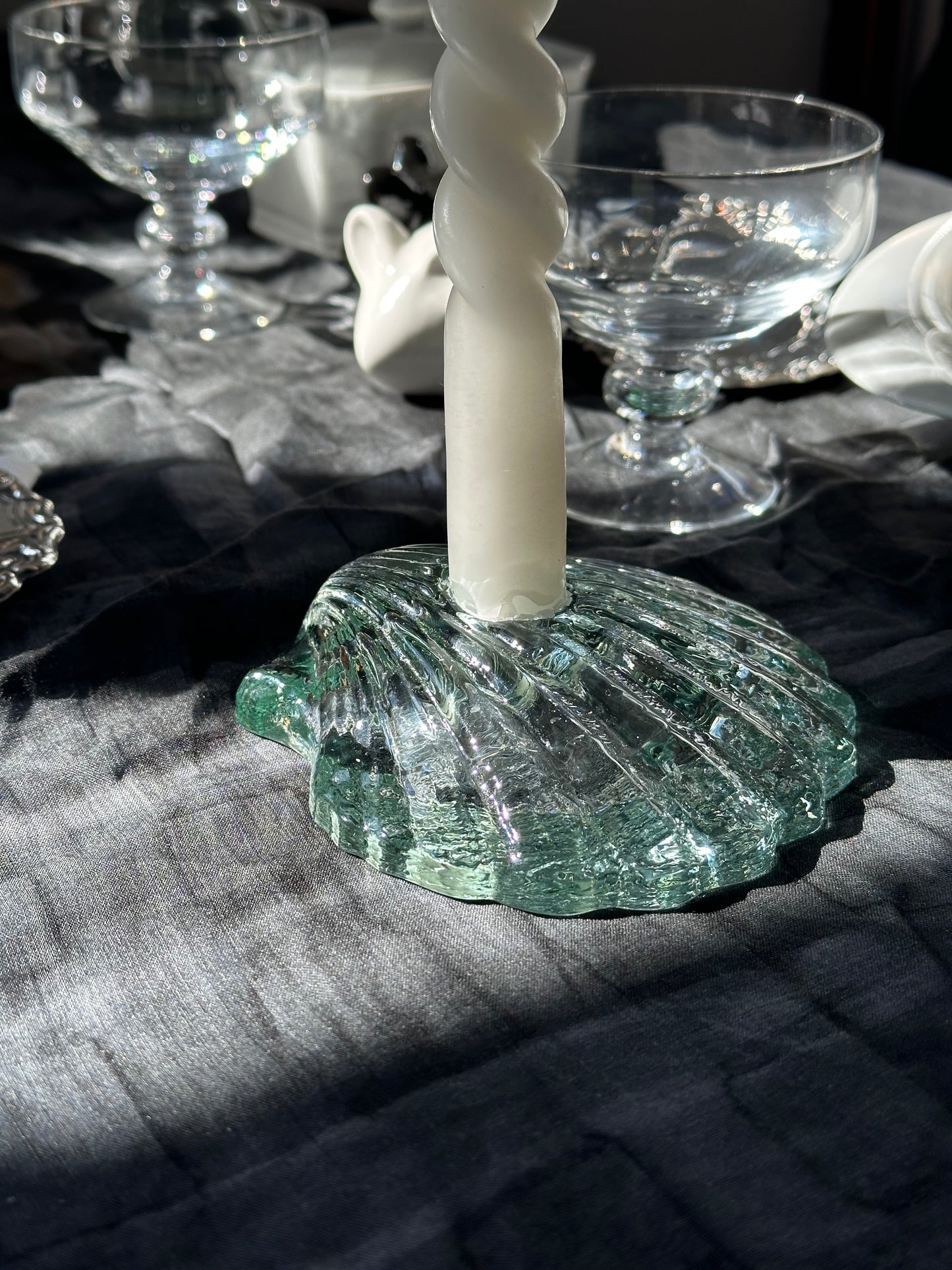 GLASS SHELL CANDLE HOLDER