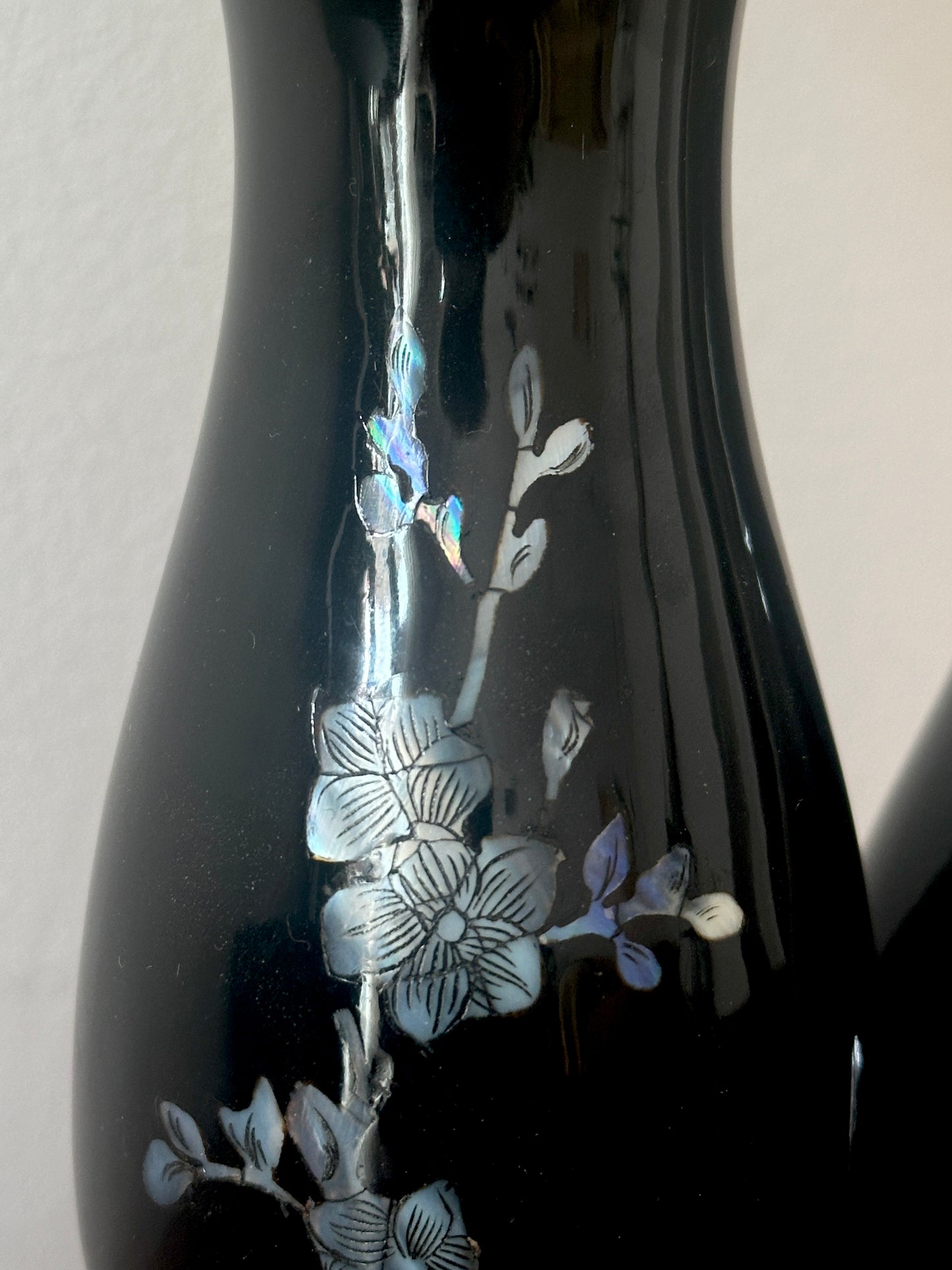 Vintage Mother Of Pearl Appliqué Set of 2 Vases