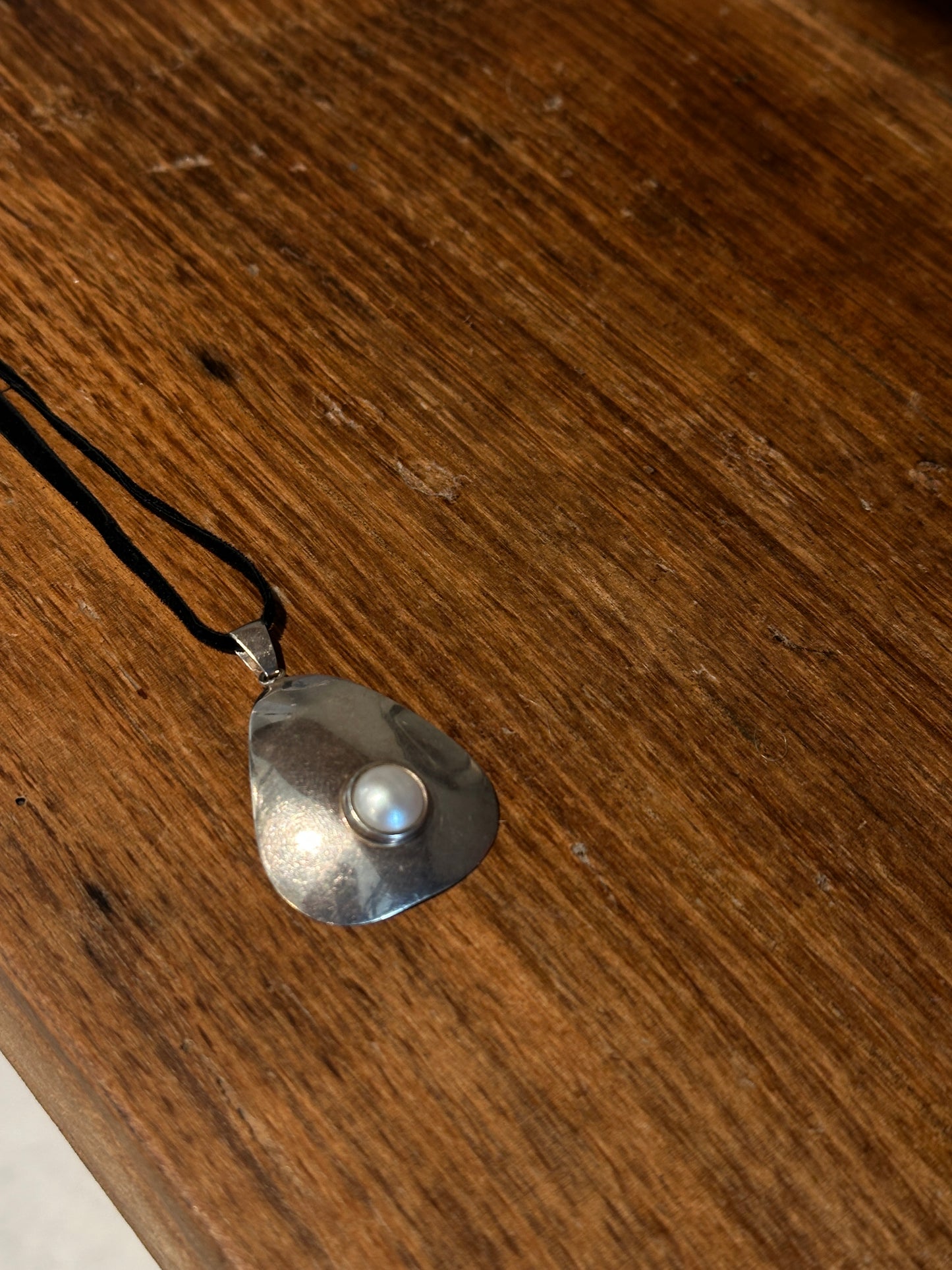 Vintage Silver Necklace Pedant with Pearl Inlay