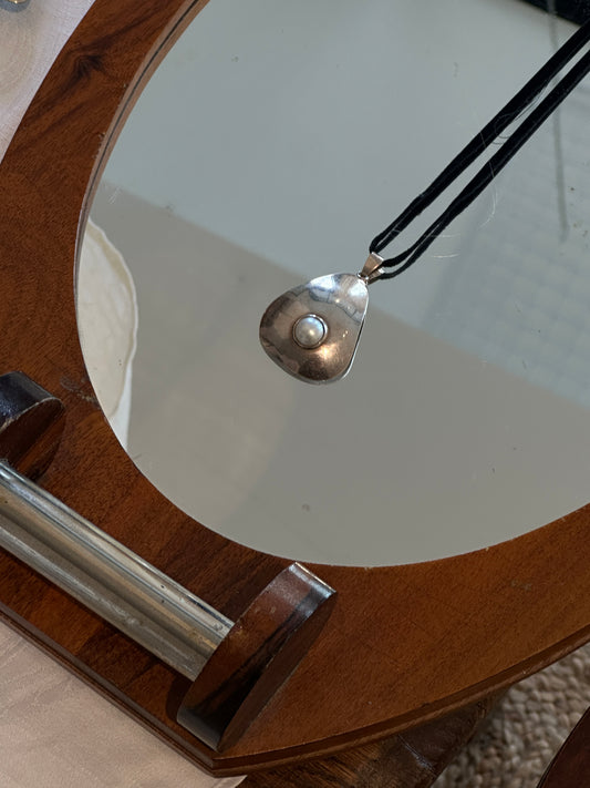 Vintage Silver Necklace Pedant with Pearl Inlay